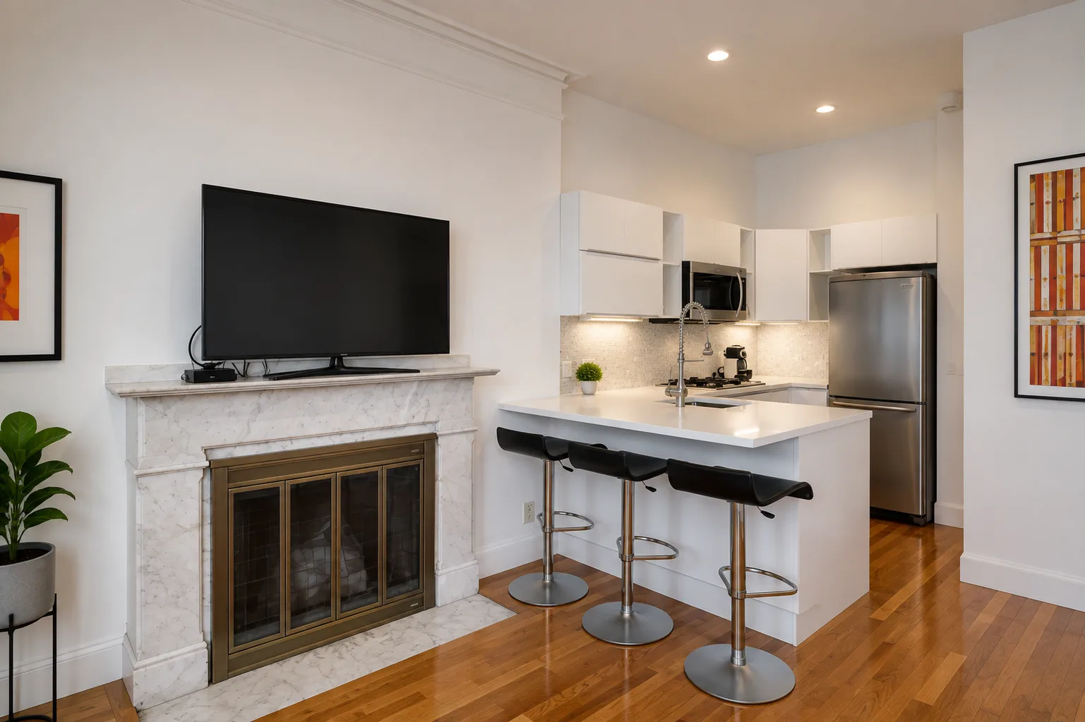 235 Beacon Street kitchen and living space